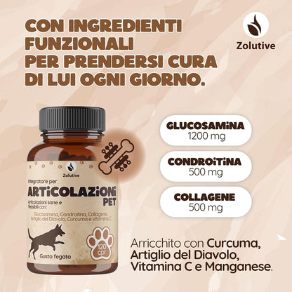 Integratore Articolazioni Cane 120 Compresse con Glucosamina, Condroitina, Curcuma, Artiglio del Diavolo, Vitamina C